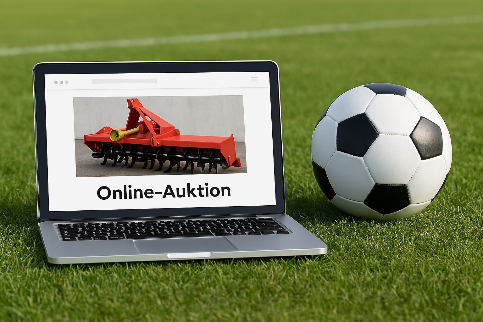 Nahaufnahme eines Tablets, das eine Online-Auktionsseite für Landtechnik zeigt.